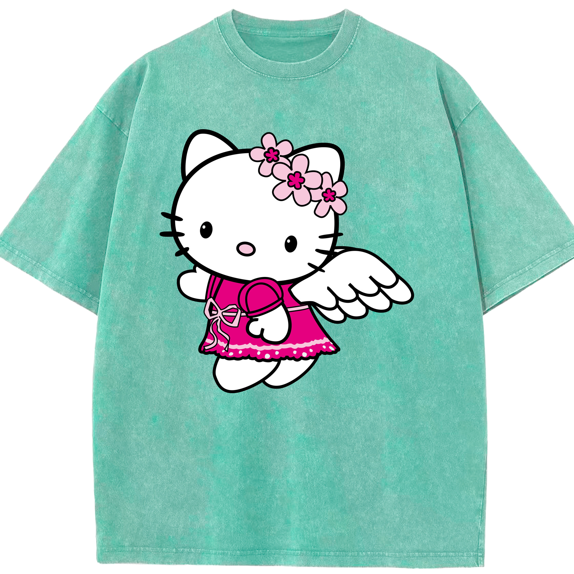（画像用） Hello Kitty ハローキティ 綿100% ヴィンテージ風 半袖Tシャツ（フロントプリント）